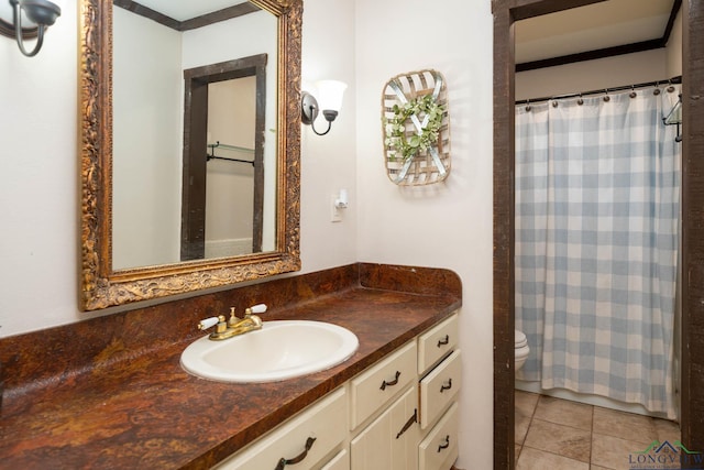 12545 Fm 968 W, Longview, TX 75602 - full bath featuring toilet, vanity, a shower with curtain, and tile patterned flooring