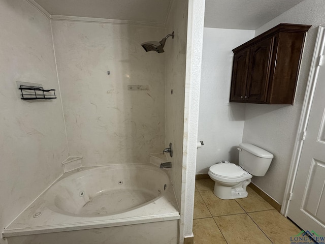 bathroom featuring tile patterned flooring,  shower combination, and toilet