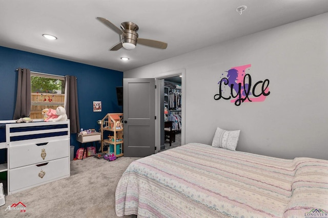 3315 N US Highway 259, Kilgore, TX 75662 - bedroom featuring carpet flooring, a ceiling fan, a walk in closet, and recessed lighting