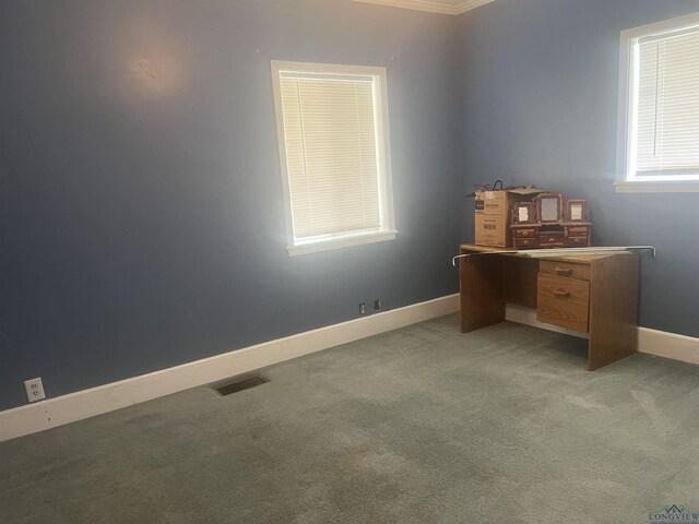1609 Bomar St, Marshall, TX 75670 - office featuring crown molding, baseboards, and light carpet