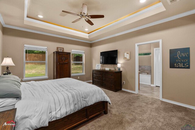 280 Towering Oaks Ln, Longview, TX 75602 - bedroom featuring a raised ceiling, crown molding, baseboards, carpet floors, and recessed lighting