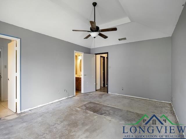 1204 Marigold Ln, Longview, TX 75604 - unfurnished bedroom featuring ensuite bathroom, concrete flooring, and vaulted ceiling