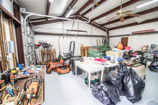 514 Buckeye Hill Rd, Karnack, TX 75661 - garage featuring a ceiling fan