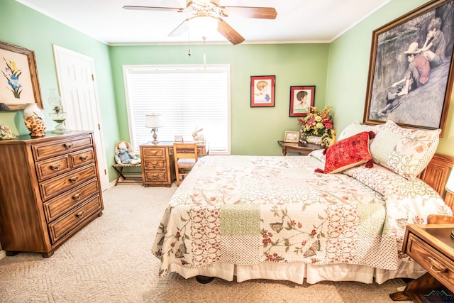 514 Buckeye Hill Rd, Karnack, TX 75661 - bedroom with carpet, crown molding, and ceiling fan