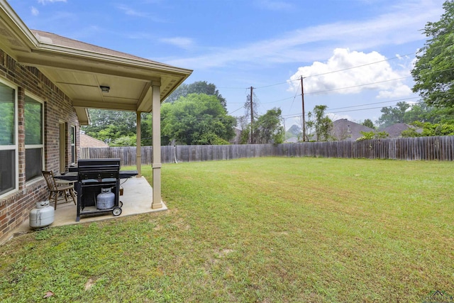 view of yard with a patio area and a fenced backyard