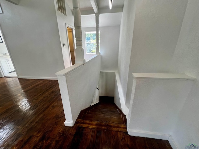 stairs with hardwood / wood-style floors