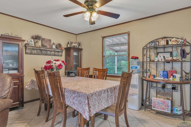 3738 Fm 161 S, Hughes Springs, TX 75656 - dining area with light tile patterned floors, ceiling fan, and ornamental molding