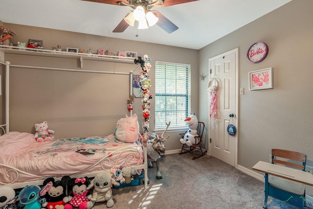 bedroom with carpet flooring and ceiling fan