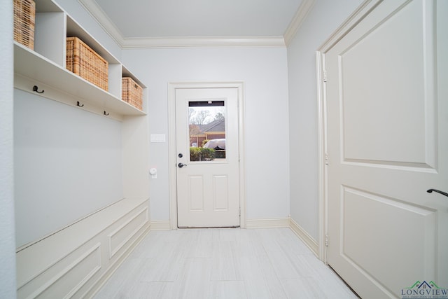 mudroom with crown molding