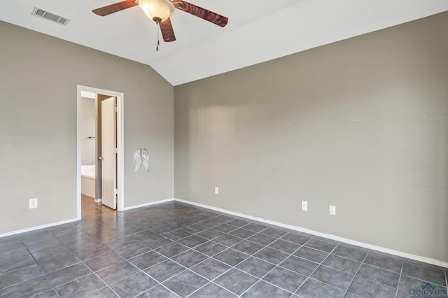 207 Willow Rd, Bullard, TX 75757 - unfurnished room featuring vaulted ceiling, visible vents, baseboards, and a ceiling fan