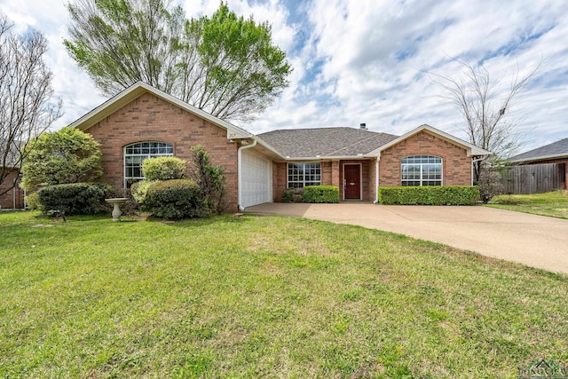 207 Willow Rd, Bullard, TX 75757 - ranch-style house with fence, a garage, a front yard, brick siding, and driveway