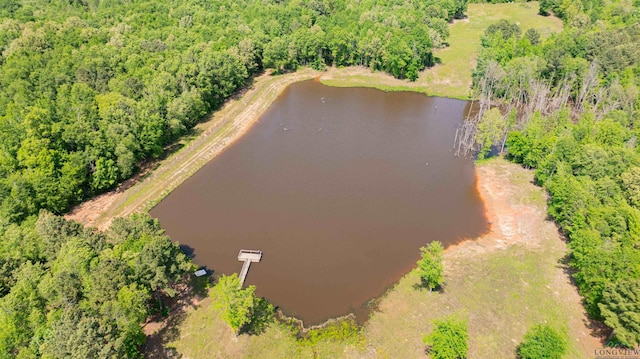 4754 Deer Rd, Gilmer, TX 75644 - birds eye view of property featuring a water view and a wooded view