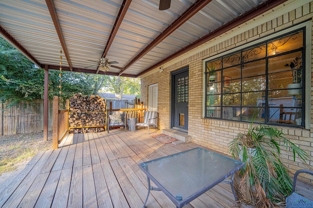 wooden terrace with ceiling fan