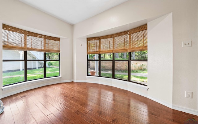 unfurnished room featuring baseboards and wood-type flooring