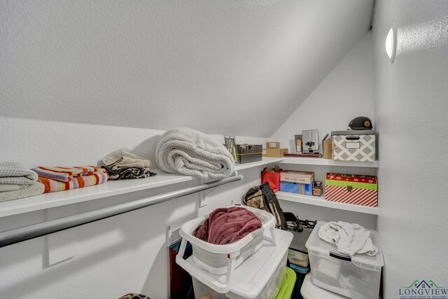 walk in closet with lofted ceiling