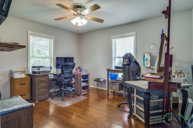 3610 Lakeshore Dr, Weatherford, TX 76087 - office with healthy amount of natural light, a ceiling fan, and wood finished floors
