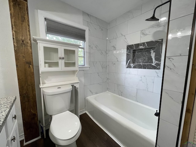 full bath with wood finished floors, toilet, and vanity