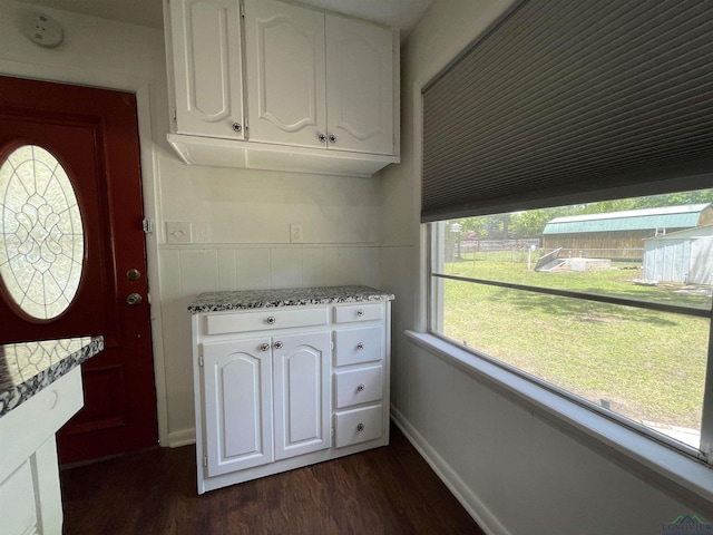 interior space with dark wood-style floors, plenty of natural light, and baseboards
