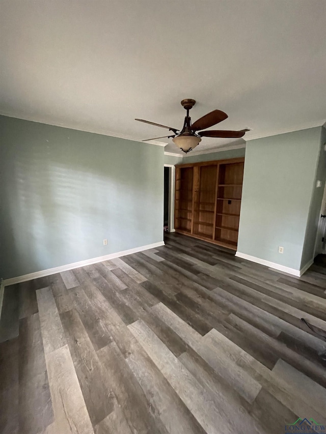 interior space featuring ceiling fan and dark wood-type flooring