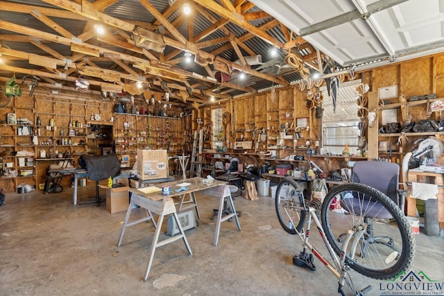 garage featuring a workshop area