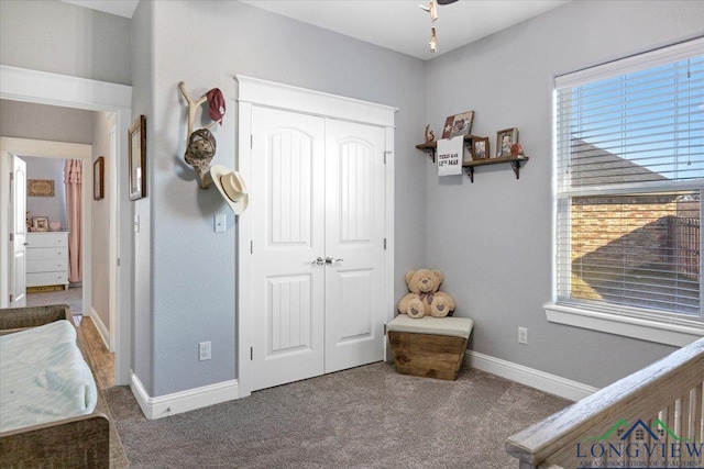 carpeted bedroom featuring a closet