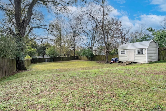 view of yard featuring a storage unit