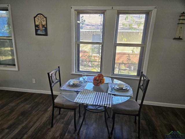 dining space with a healthy amount of sunlight and dark wood-type flooring