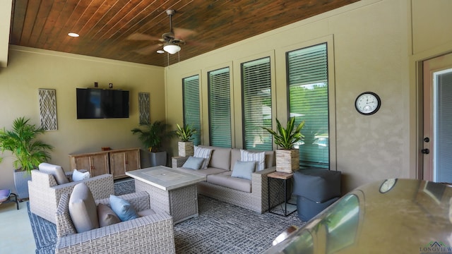 view of patio / terrace featuring ceiling fan and an outdoor hangout area