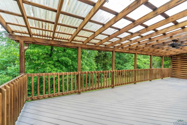 wooden deck with ceiling fan