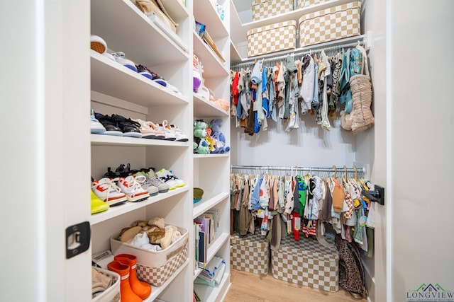 spacious closet featuring light hardwood / wood-style flooring