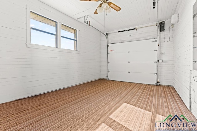 garage with ceiling fan