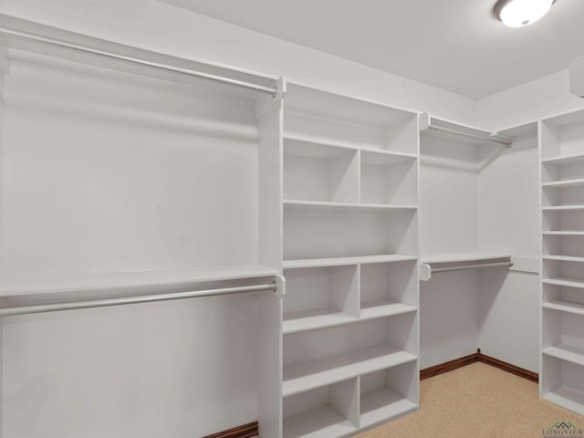 walk in closet featuring light carpet