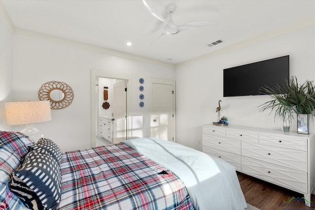 378 Cypress Creek Dr, Mount Vernon, TX 75457 - bedroom with dark wood-style floors, recessed lighting, and ensuite bathroom