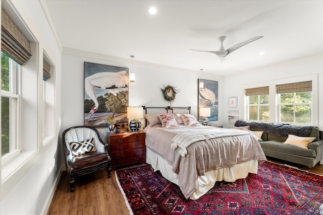 378 Cypress Creek Dr, Mount Vernon, TX 75457 - bedroom featuring multiple windows, wood finished floors, recessed lighting, and a ceiling fan