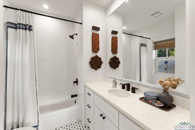 378 Cypress Creek Dr, Mount Vernon, TX 75457 - bathroom with vanity, shower / tub combo, and recessed lighting