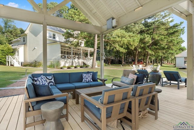 378 Cypress Creek Dr, Mount Vernon, TX 75457 - deck with outdoor lounge area and a yard