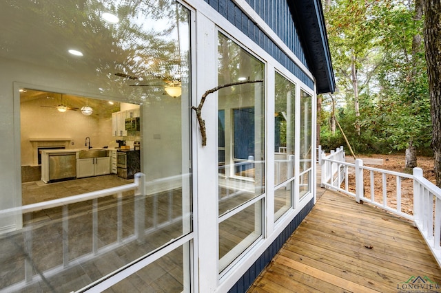 wooden deck with a sink