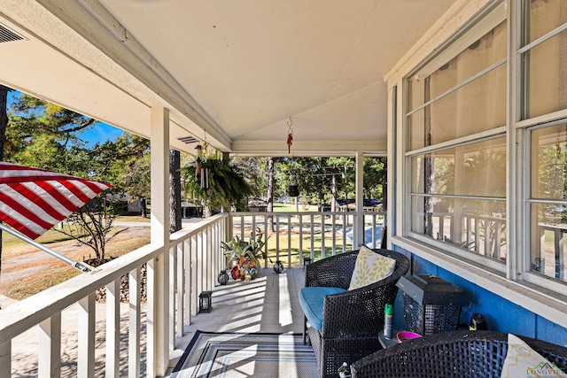 deck with covered porch