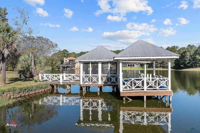 view of dock with a water view