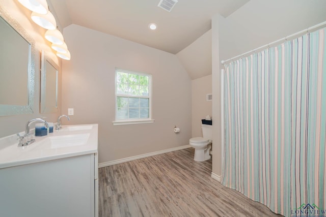 207 Reel Rd, Longview, TX 75604 - bathroom with vanity, wood finished floors, and vaulted ceiling