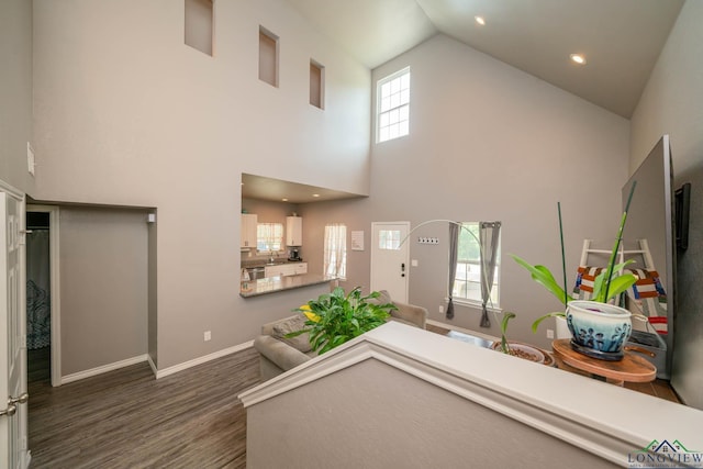 207 Reel Rd, Longview, TX 75604 - foyer featuring a towering ceiling, wood finished floors, and recessed lighting