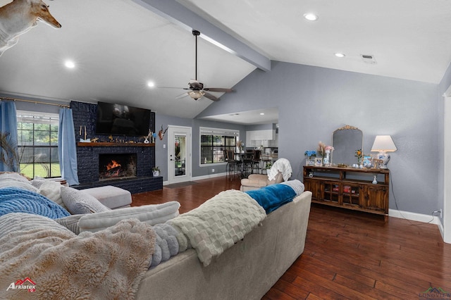 living room with ceiling fan, baseboards, wood finished floors, and recessed lighting