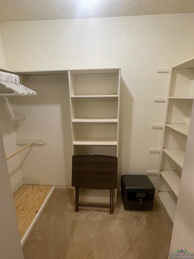 walk in closet with carpet floors