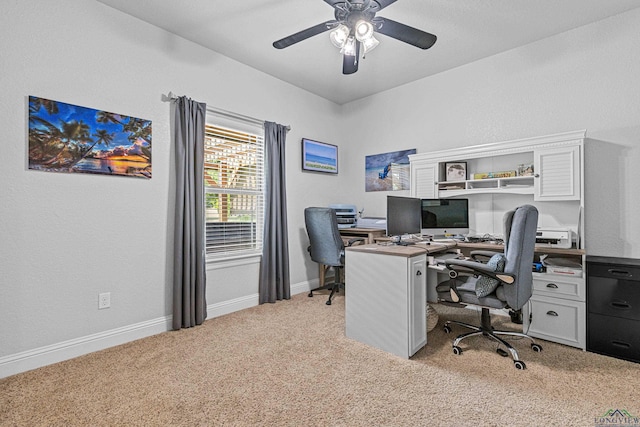 159 Jacobin Creek Dr, Gilmer, TX 75645 - office area featuring a ceiling fan and light carpet
