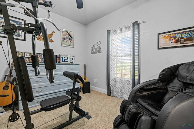 159 Jacobin Creek Dr, Gilmer, TX 75645 - exercise area featuring carpet flooring and a ceiling fan