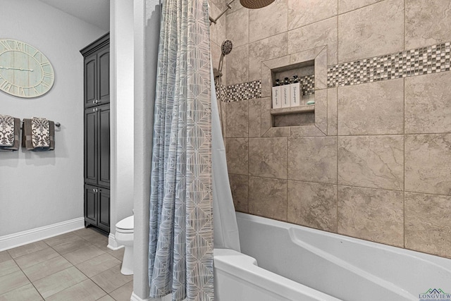 159 Jacobin Creek Dr, Gilmer, TX 75645 - bathroom featuring shower / tub combo with curtain and tile patterned floors