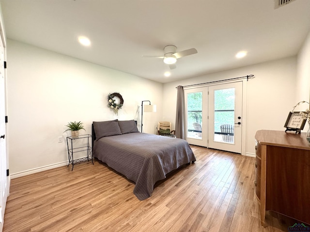 2012 W Lake Dr, Gladewater, TX 75647 - bedroom with access to outside, light wood-style flooring, recessed lighting, and ceiling fan