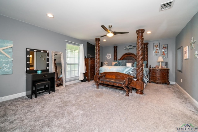 bedroom featuring carpet and ceiling fan