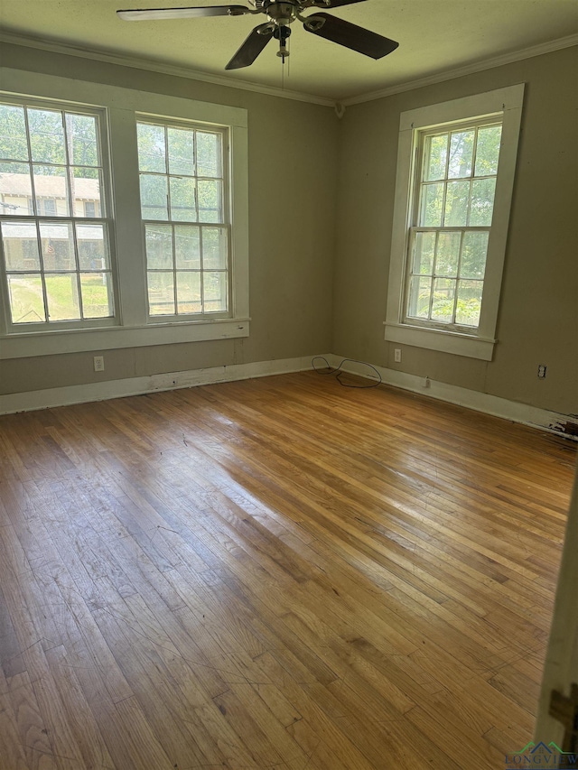 1701S Washington St, Marshall, TX 75670 - unfurnished room with crown molding, a ceiling fan, and wood-type flooring