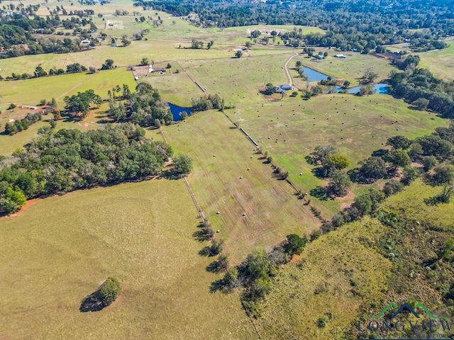 bird's eye view with a water view and a rural view